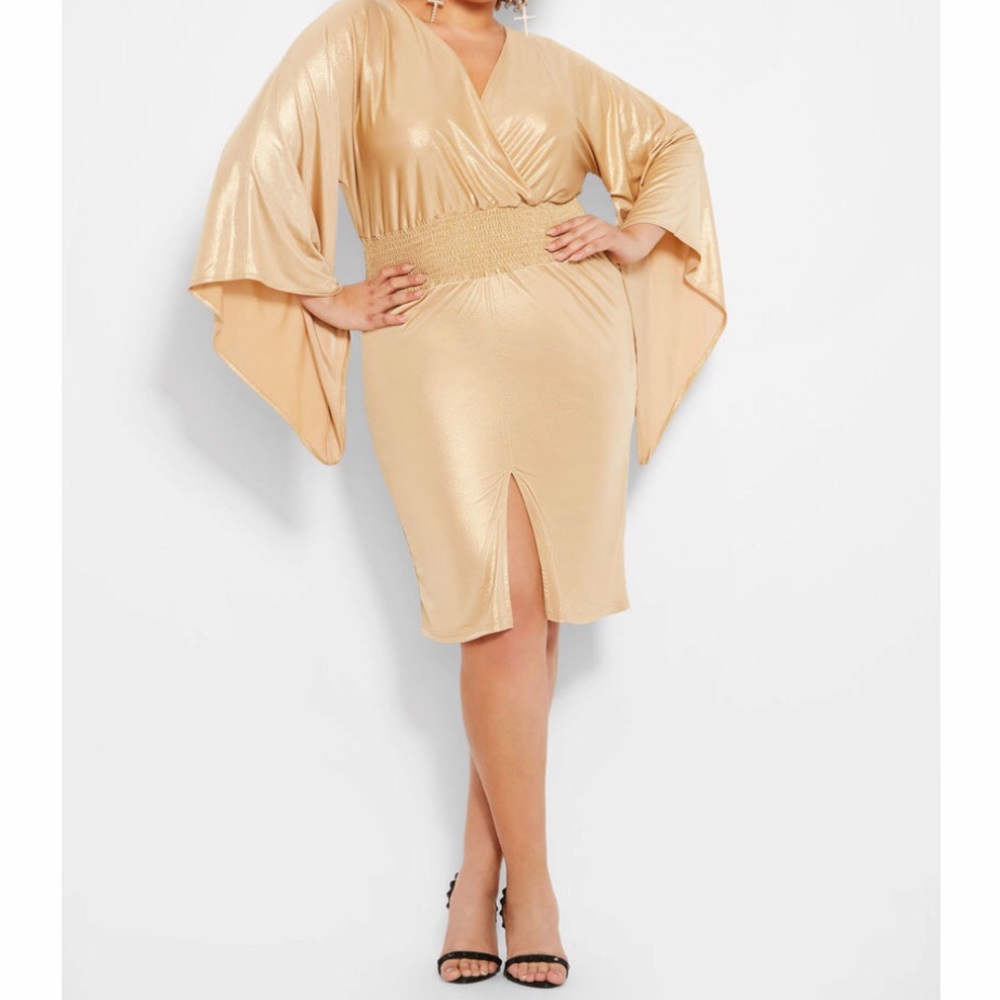 Ashley Stewart gold metallic kimono dress sz 26/28